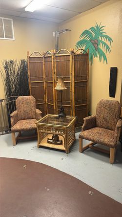Chairs, table and divider