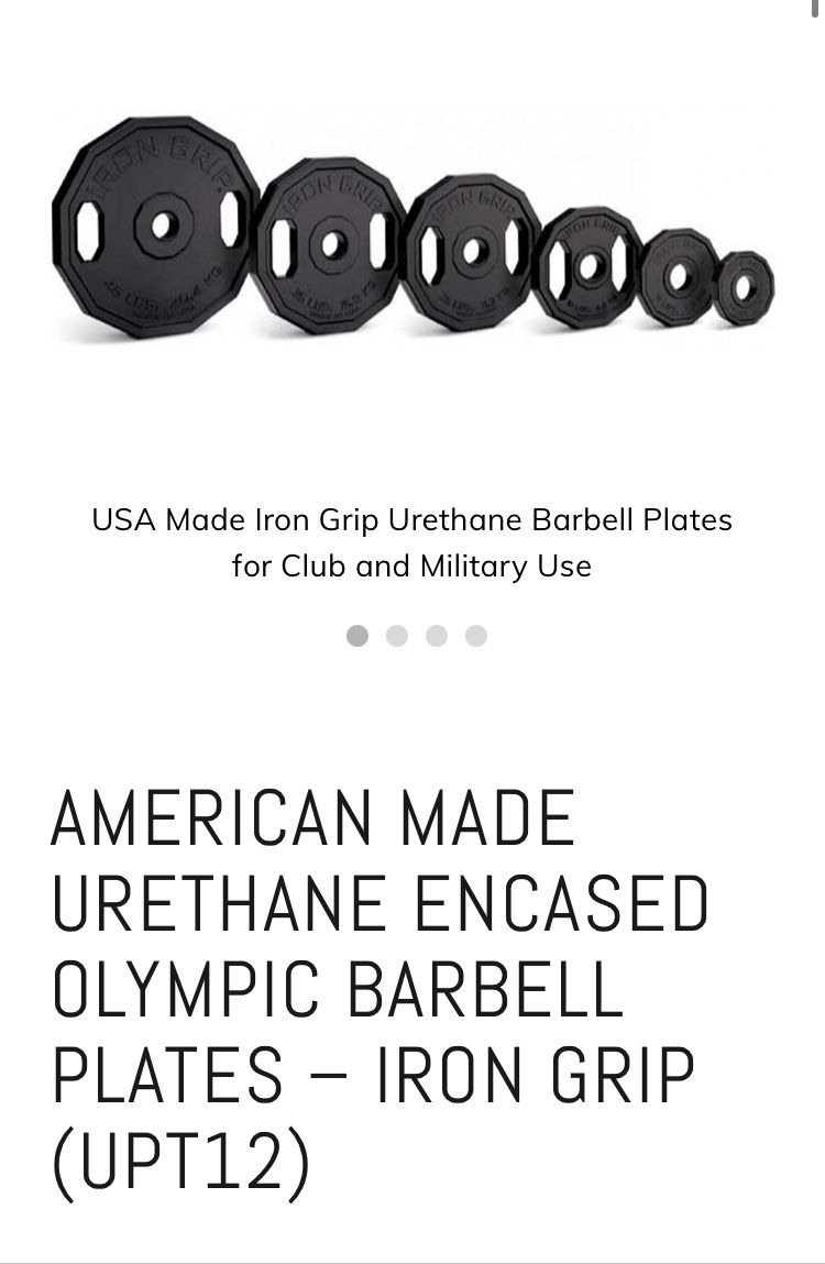 American Made Urethane Olympic Barbell Plates | Iron Grip (UPT12)