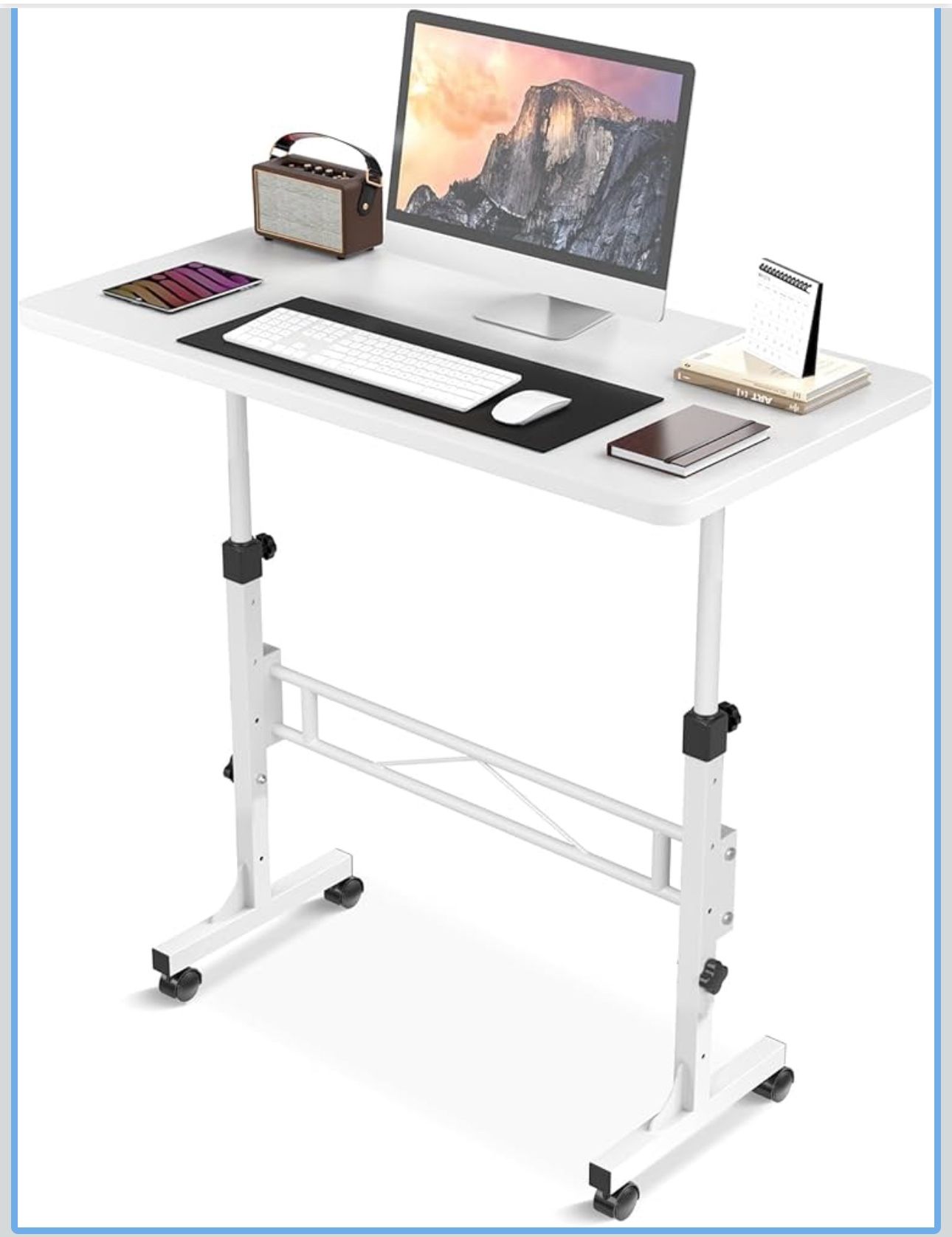 Small Standing Desk Adjustable Height, Mobile Stand Up Desk with Wheels, 32 Inch Portable Rolling Desks Computer Office Workstations for Walking Pad T