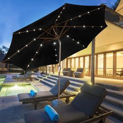 9FT Lighted Patio Umbrella, 32 LED - Solar