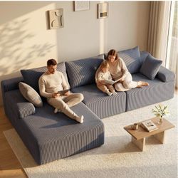 Blue Striped Sectional Sofa with Chaise