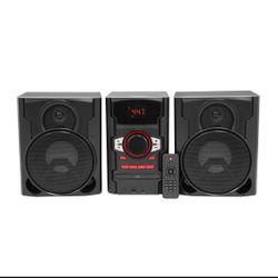 onn. 100W CD Stereo With USB & Bluetooth Connectivity, Red/Black