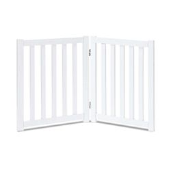 LZRS 2-Panel Wooden Free Standing Foldable Dog Gate Indoor - Solid Hardwood 24" High, Step-Over Safety Pet Gate for Doorways, Stairs & Small Spaces - 