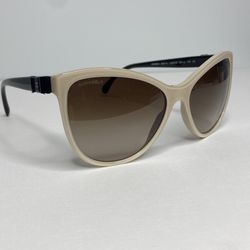 CHANEL Sunglasses Cream With Black Bow
