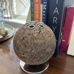 Vintage Mid Century Modern Rotating Cork Ball Sphere Desk Organizer