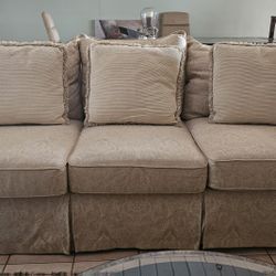 Cream  Color Sofa And Love Seat With Luxury Fabric Detail.
