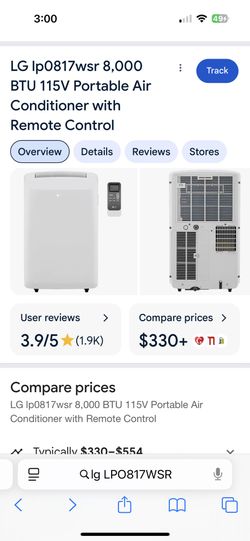 LG lp0817wsr 8,000 BTU 115V Portable Air Conditioner with Remote Control