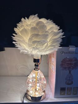 White Feather Table Lamp with Glass Base