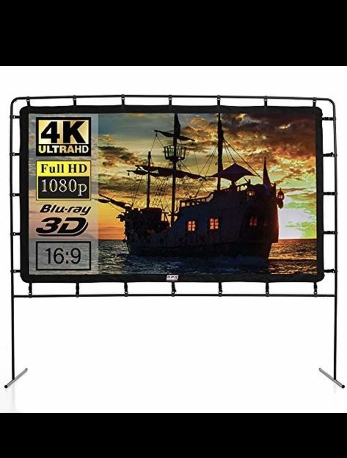 O.E.G. 92 Inch Lite (Formerly Campchef), 16:9 Ultra-Sharp, Silver-Infused Projector Screen with Durable, Easy Setup Steel Stand - Supports 4K Ultra HD