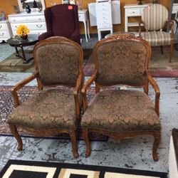 Pair Of Floral Brown Chairs For Sale 🪑