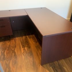 Desk L Shape With Drawers Mahogany 66”x66”