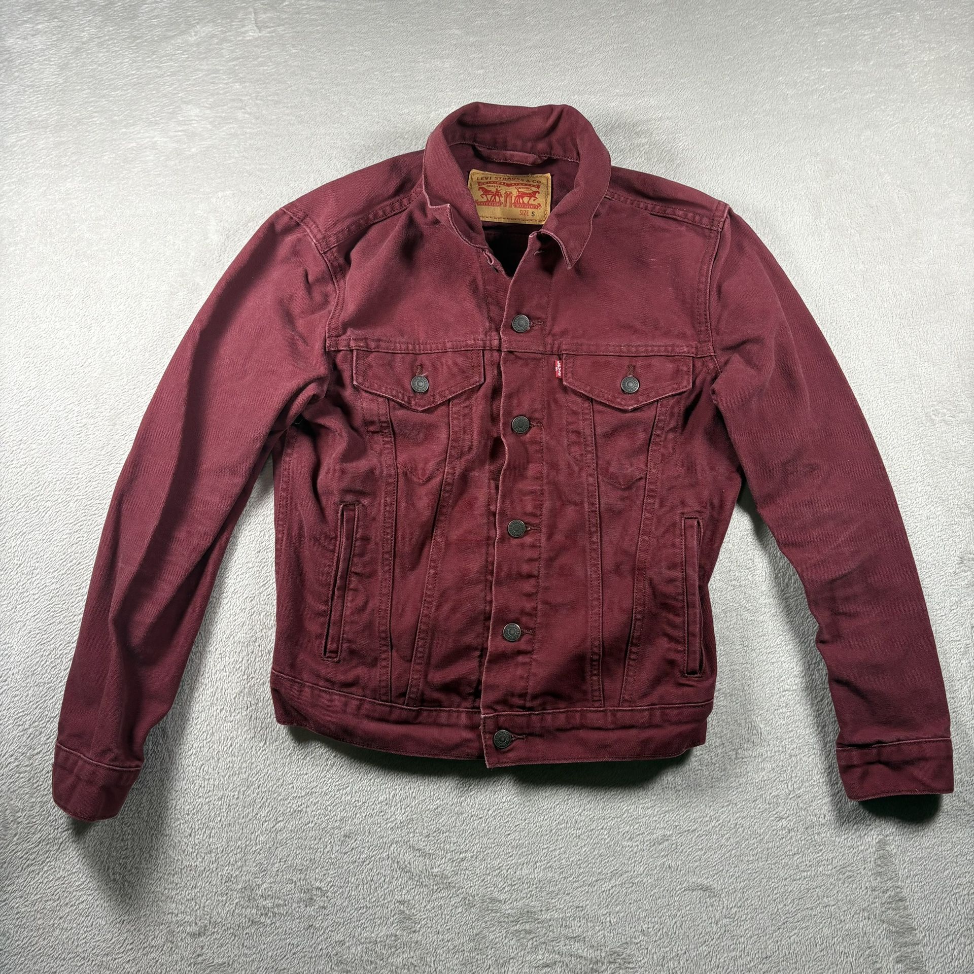Levis Trucker Jacket Women’s Small Red Denim Jean Type III Pockets #3556