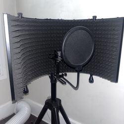 Mic tripod with isolation shield and pop filter