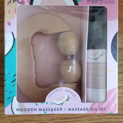 Wooden Massager And Oil Set