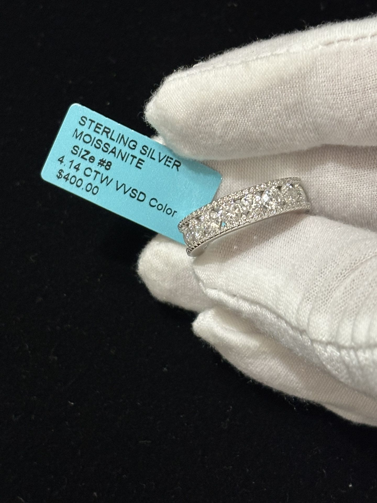 925 Sterling Silver Moissanite Ring Size 8