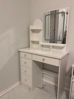 White Vanity with Mirror & Drawers – $100 OBO