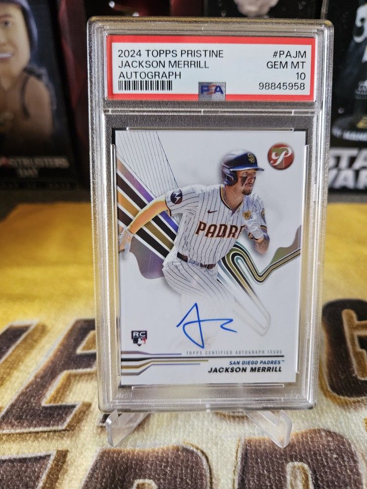 Jackson Merrill 2024 Topps Pristine # PA-JM Rookie Auto Autograph PSA 10 Padres