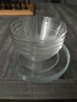 Vintage Arcoroc France Clear Ribbed Bowls & Plates Set (8 Pieces)