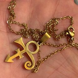 Rare Artist Formerly Known as Prince Style 18K Plated Stainless Steel Pendant 1”x .75” with 19” Link Chain Adjustable Necklace Unisex