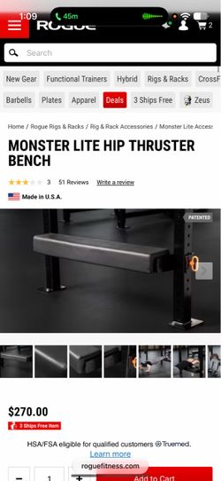 Rogue Monster Lite Hip Thruster Bench – Brand New Condition – $200