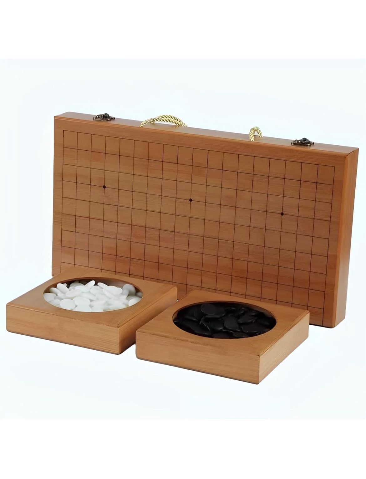19x19 Go Game Set,Wooden Foldable Go Game Board Set, Traditional Weiqi Tabletop Strategy and Skill Game Puzzle Games for Adults Travel Folding Gift Bo