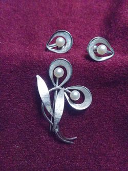 Sterling and Pearl brooch and earrings
