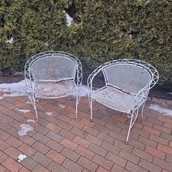 2 Beautiful Heavy Wrought Iron Vintage Barrel Chairs