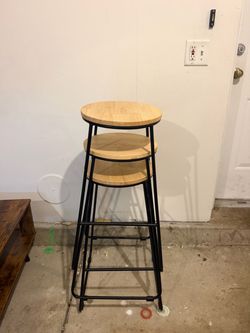 Set of 3 Wood & Metal Bar Stools