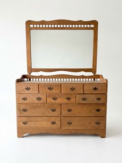 Wood Dresser with Mirror and Spindle Detail
