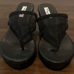Nina Platform Wedge Sandal Size 9.5 Thong Sheer Shoe Rubber Sole