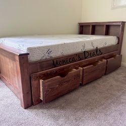 Twin Solid Wood Bed With 3 Drawers And Memory Foam Mattress $600