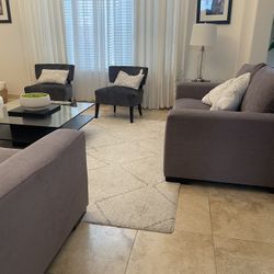 Modern Grey Sofa Set with Loveseat, Rug & Lamps