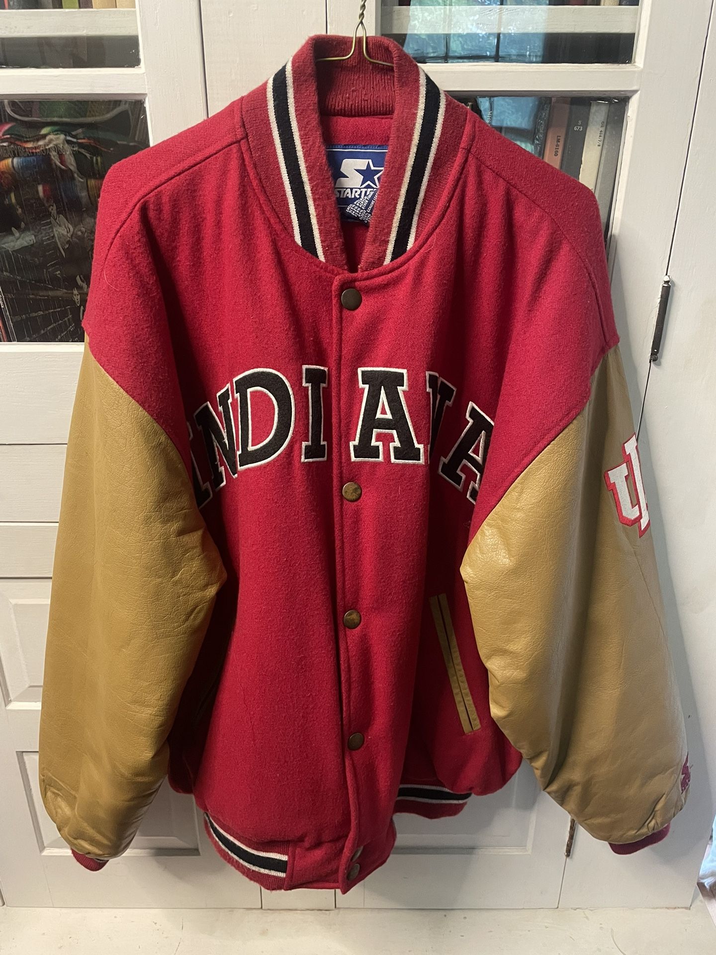 Vintage Starter IU INDIANA UNIVERSITY Wool & Leather Varsity Jacket Men's L VG