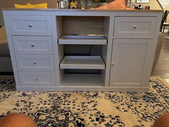 White Kitchen Island with Wood Top and Drop Leaf