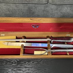 Vintage Gerber Legendary Blades 3-Piece Carving Set — Walnut Box — 1960s — Like New 