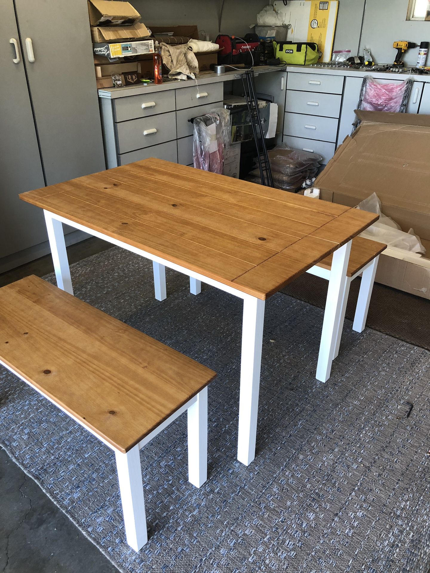 Wood Table with 2 benches