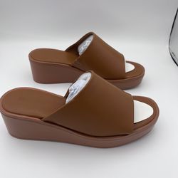 Women’s Platform Slide Sandals Slip on Wedge Size 6.5 Brown