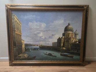 Large Venetian Painting Modern Oil On Canvas Framed Canaletto Style 45x55"