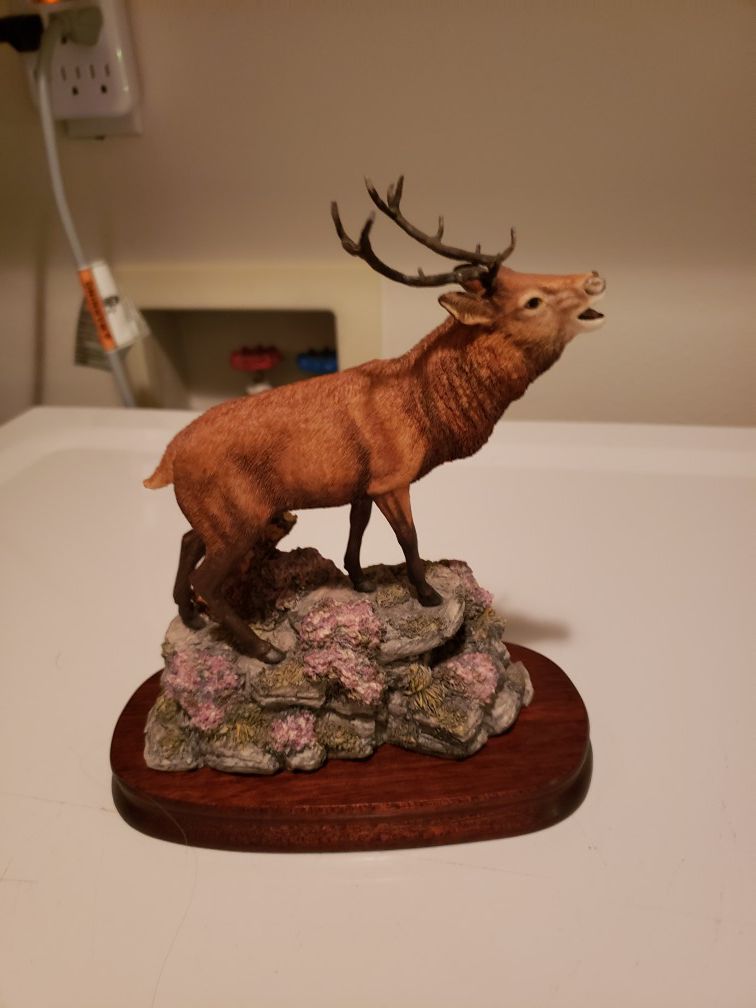 Unique Resin "Red Stag" Statue on Wood Pedestal Made in Scotland by Border Fine Arts.