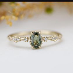 Oval Green Sapphire Engagement Ring 