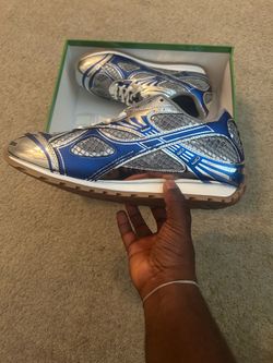 Bottega Veneta blue and silver sneakers with mesh and metallic accents Size 11.5