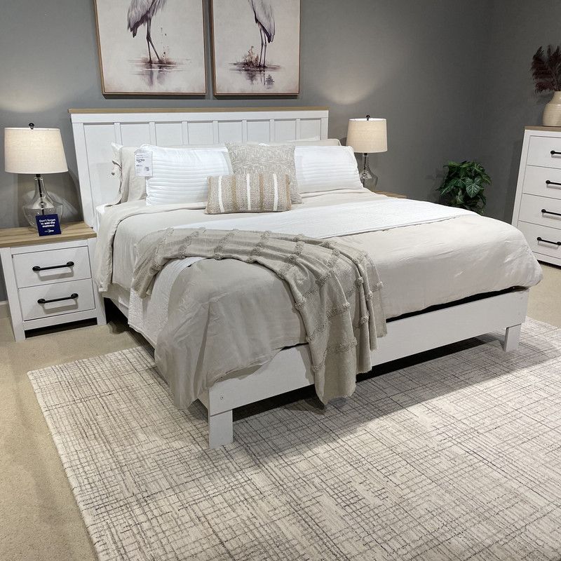 White/Warm Brown Queen Panel Bed, Dresser,Nightstand / 3-piece
