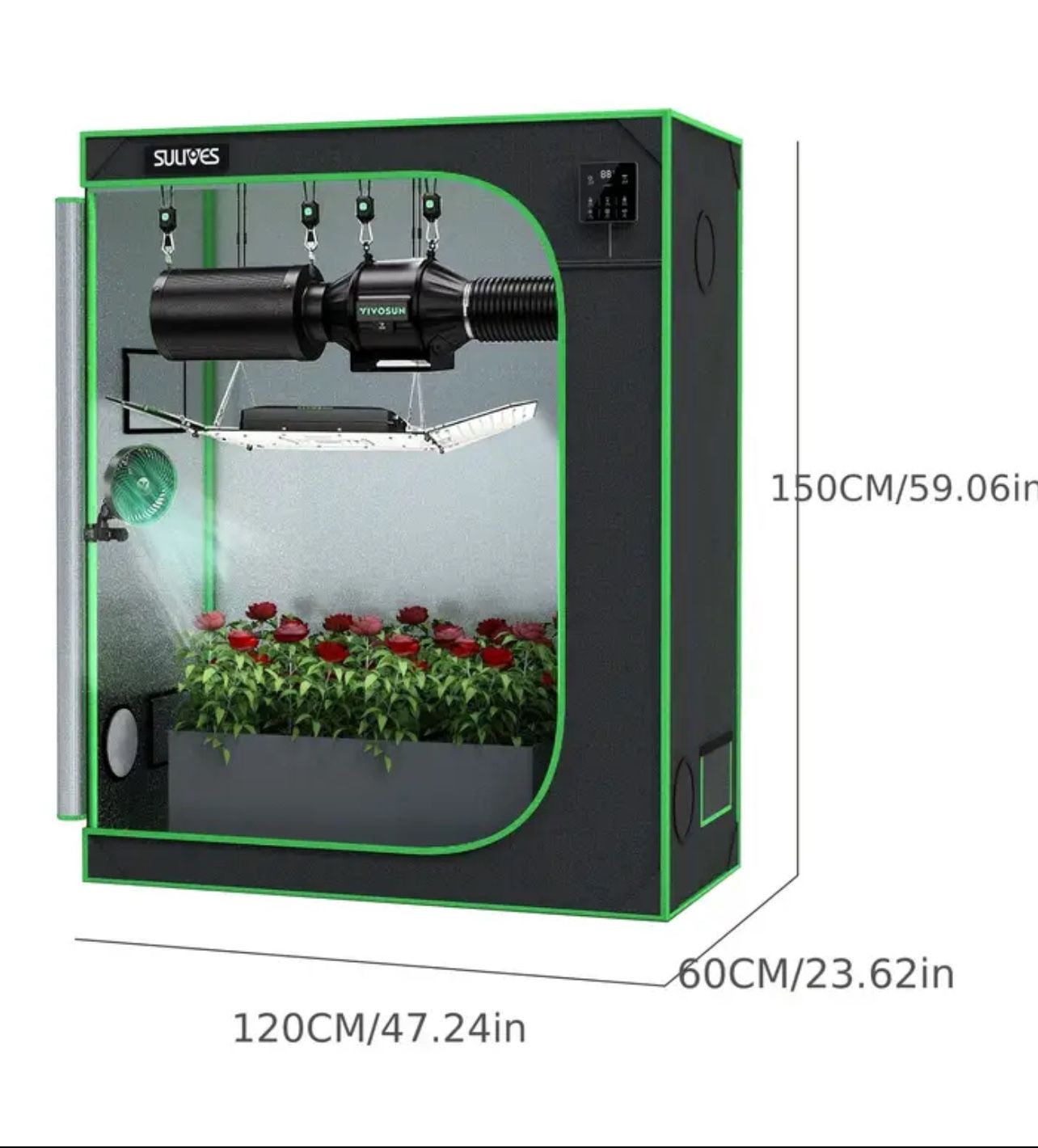 SULIVES Indoor Hydroponic Grow Tent, 600D Polyester Fabric with Metal Base & Top, Waterproof System, Movable Tray & Observation Window, Easy Setup