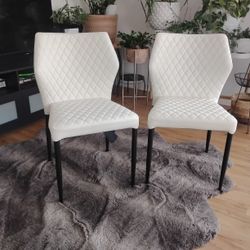 Dining Chairs in White Diamond Tufted Leatherette with Black Powder Coat Legs by Diamond Sofa
