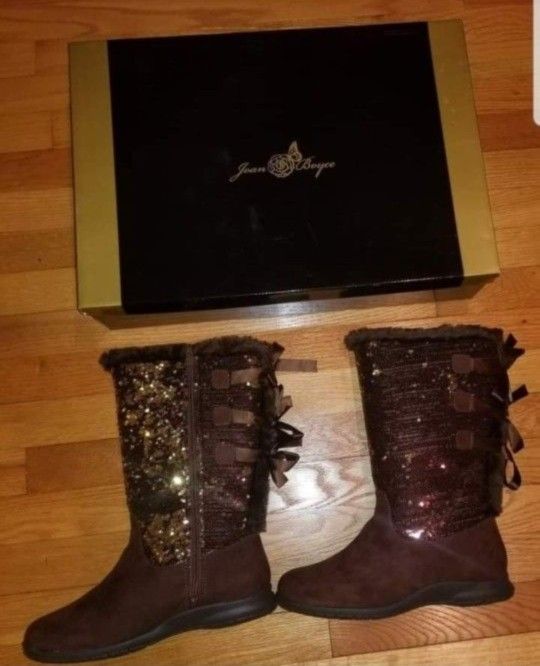 NIB Womans Size 9 Joan Boyce Chocolate Sequence Mid Calf Slip On Boots