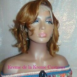 Super Natural Realistic Golden Ginger Ombre Human Hair Lace Wig Glueless Deep 6in Part Medium Shoulder Length