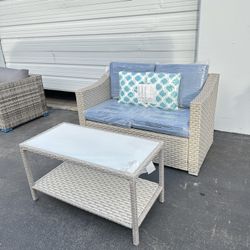 2pc Patio Wicker Loveseat Couch 