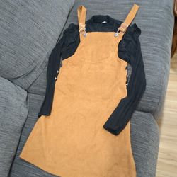 Neck Tee & Pocket Patched Overall Dress