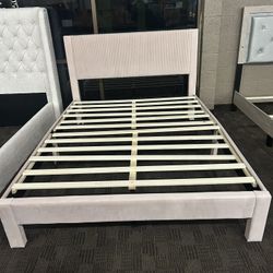 Gorgeous Pink Upholstered Queen Bed Frame 