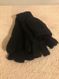 Wild Wear Black Adult Fingerless Mittens With Cover Flap Size XL NEW